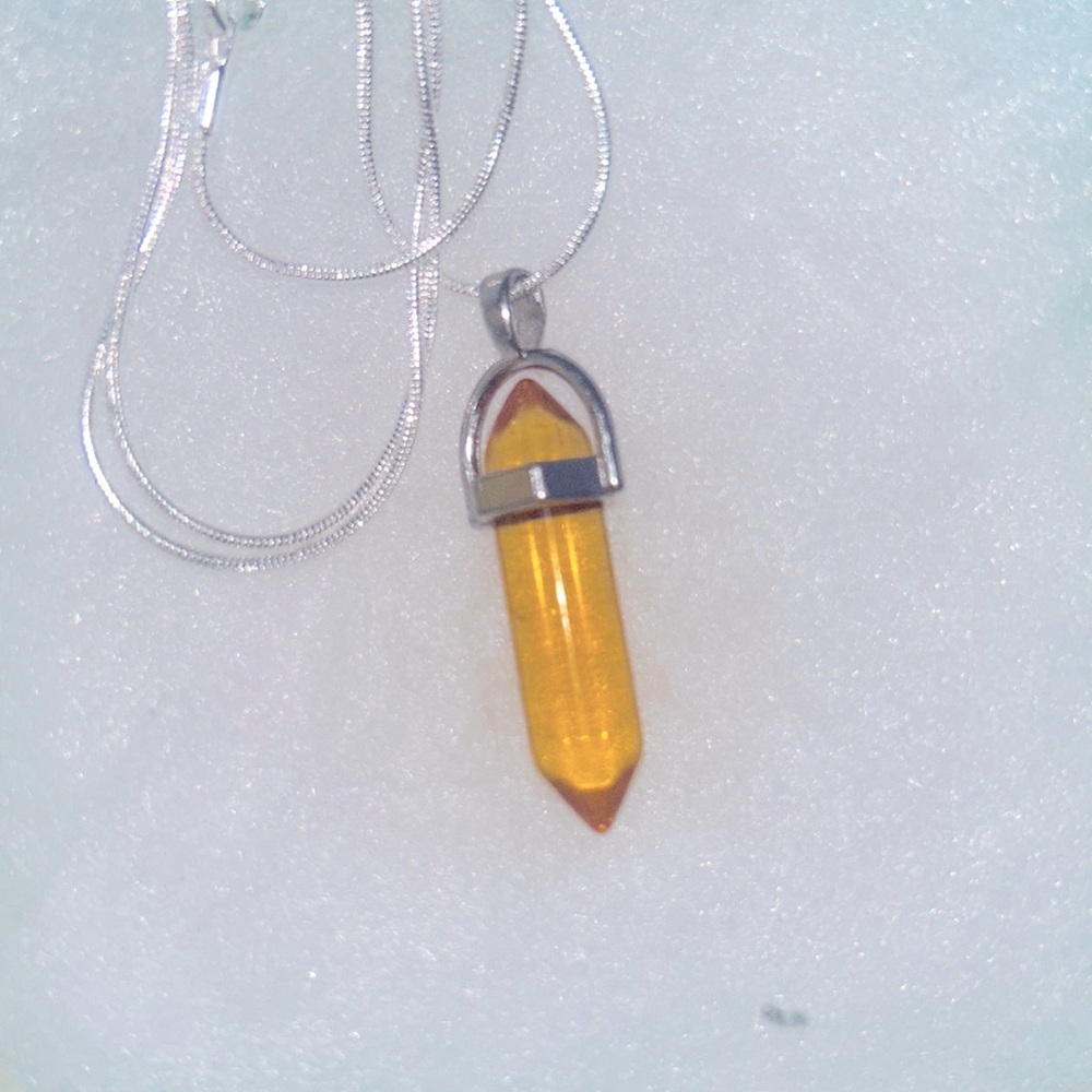Boho hippie Natural Yellow Quartz Sterling Silver Necklace 30”